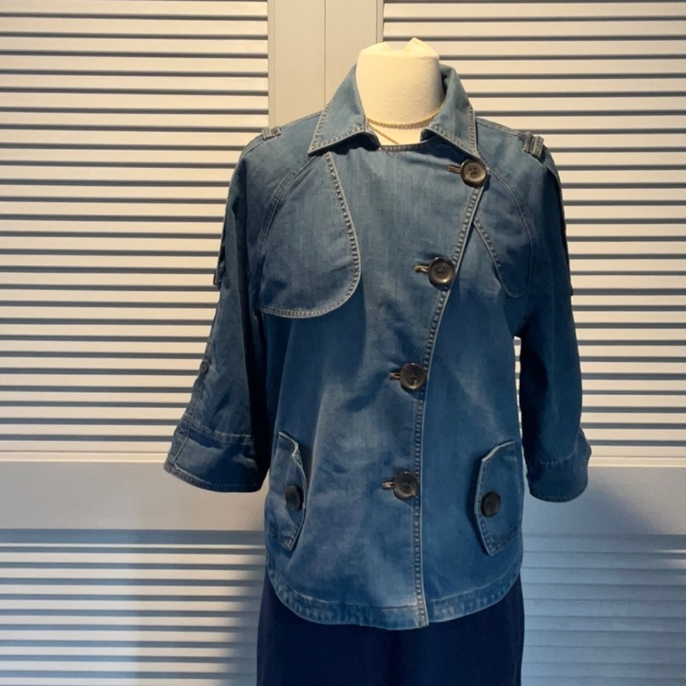 Chico’s modern denim trench jacket NWT